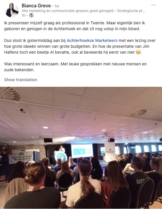 Reactie van een bezoeker over het event van Achterhoekse Marketeers op 16 september 2026